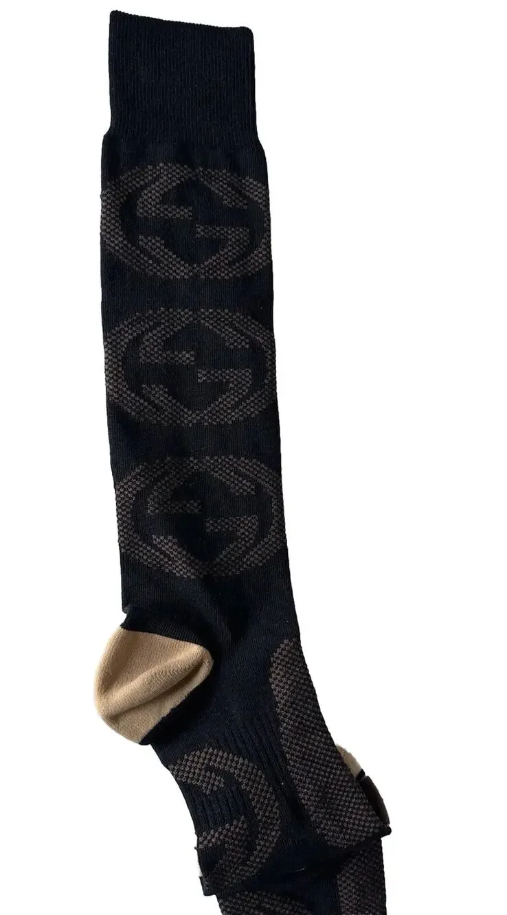 NWT Gucci GG Black/Beige Socks Size XS (16-18 cm) Made in Italy 675854